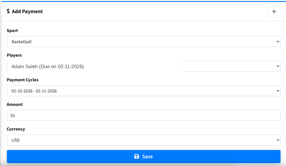 Coacherz add payment screen