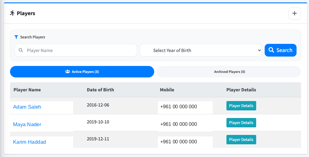 Coacherz players screen