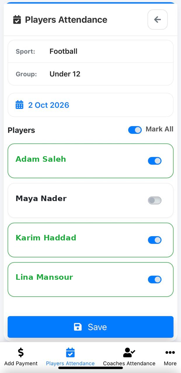 Mobile player attendance