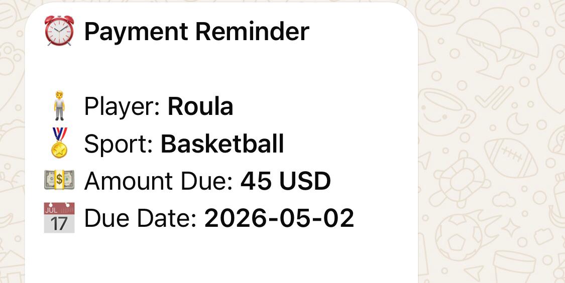 Example Coacherz WhatsApp payment reminder